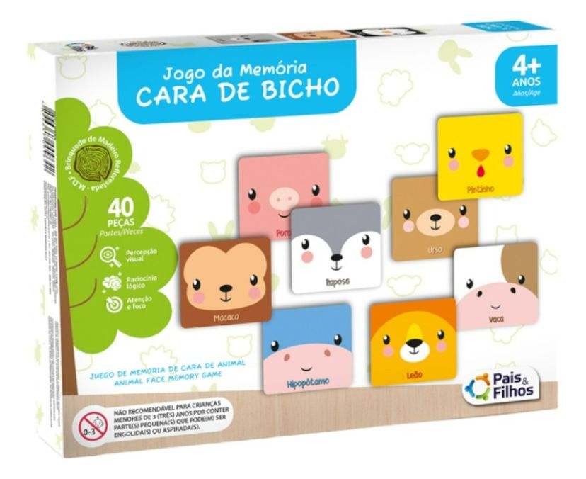 JOGO DA MEMORIA MDF CARA DE BICHO C/40 PCS 